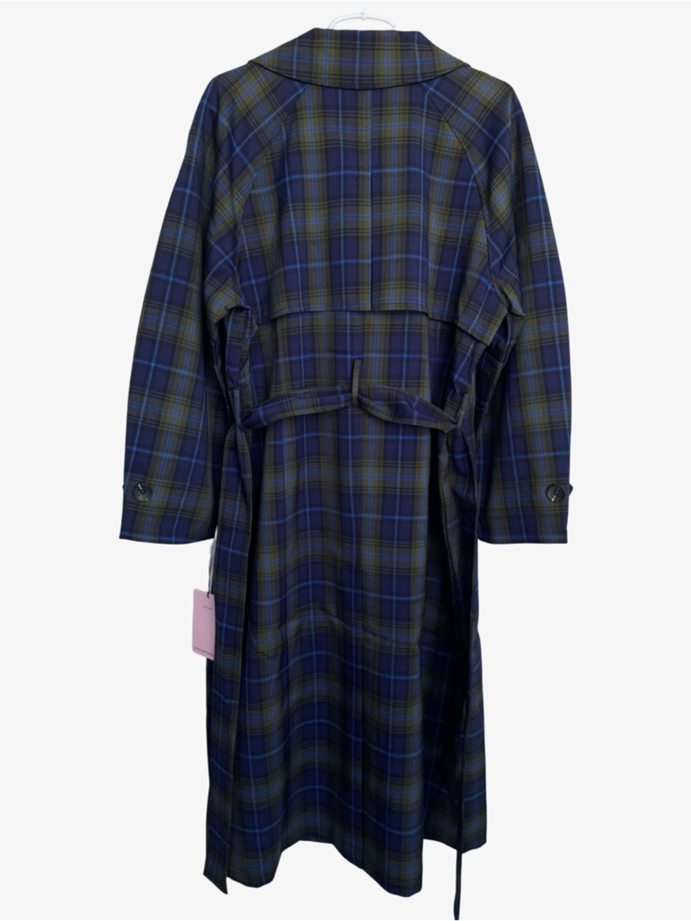 Avec Les Filles Double-Breasted Trench Coat Navy Plaid Large NWT - Picture 10 of 16